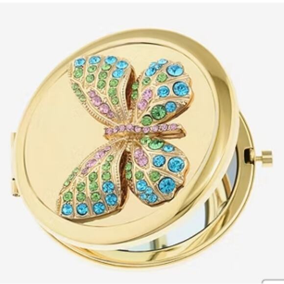MONET Compact Mirror Butterfly Gold Tone Rhinestone New in Box - Picture 3 of 5